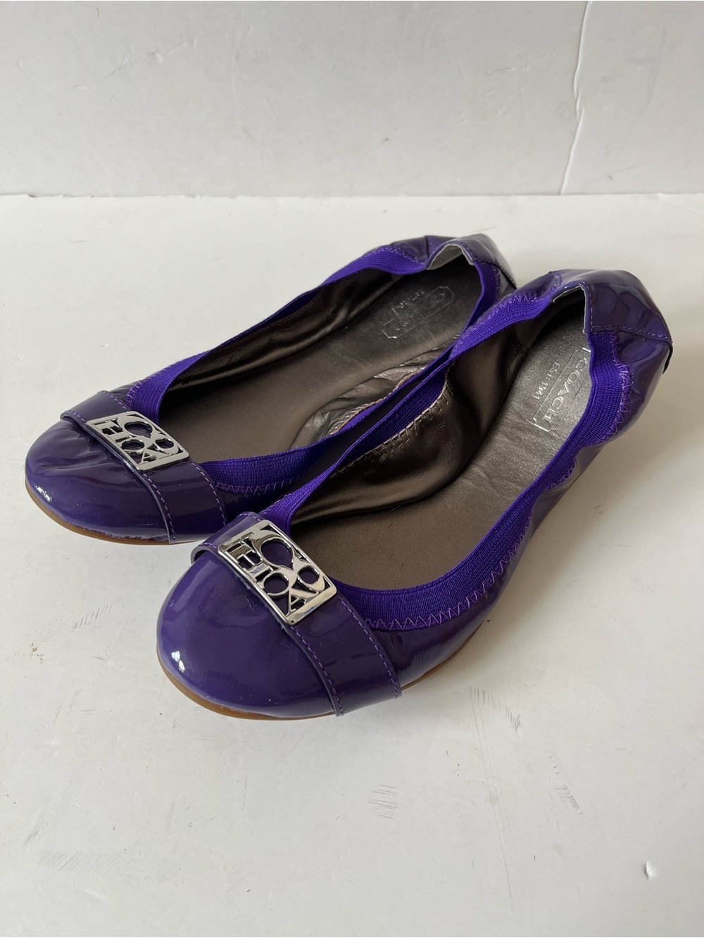 Coach Purple Patent logo silver Ballet Flats size 8B